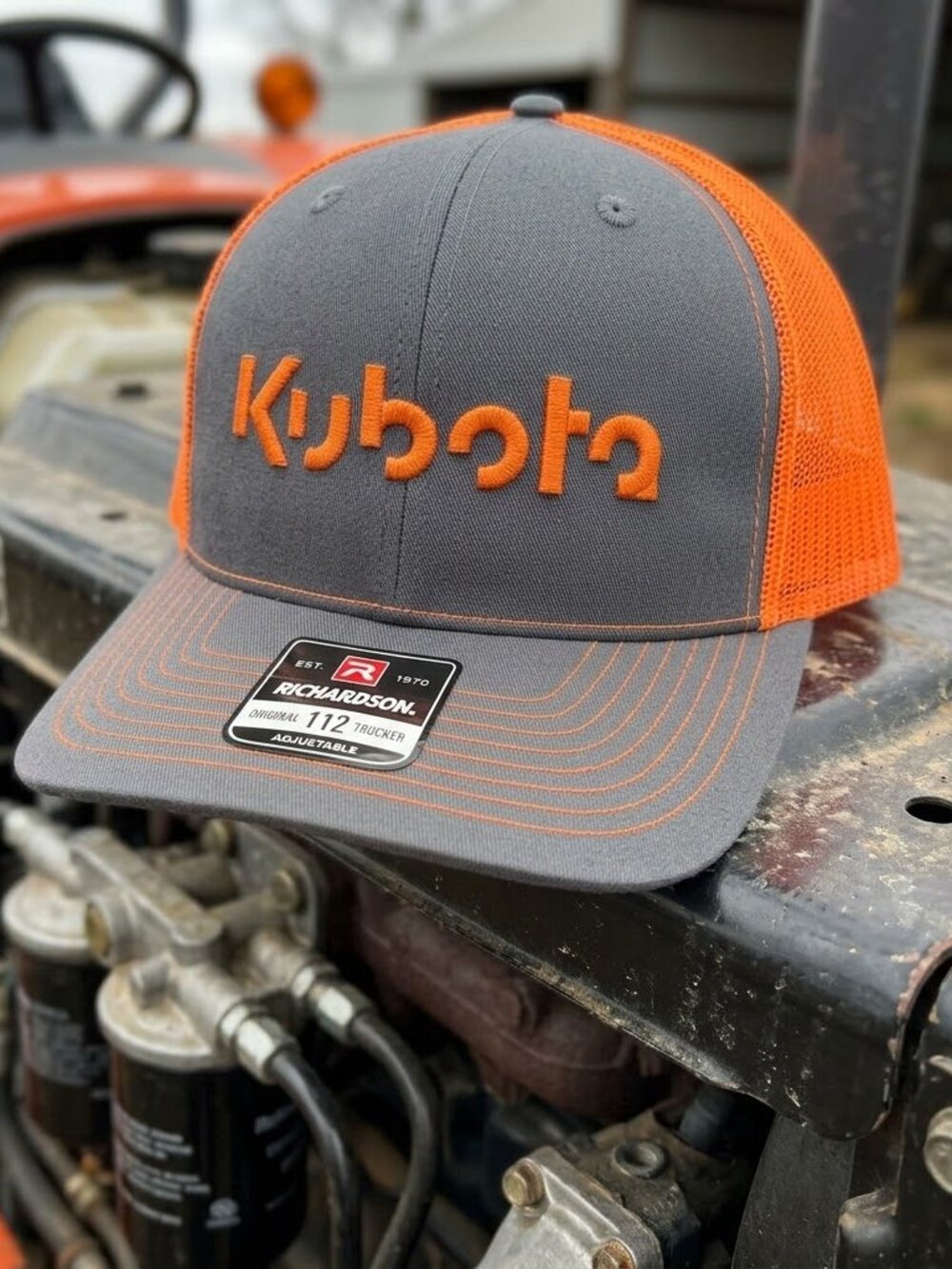 Retro Kubota Hat Heavy Equipment Tractor Orange Charcoal Richardson 112 Cap New
